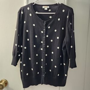 Talbots Women's Black And White Polka Dot 3/4th Sleeve Cardigan Sweater …
